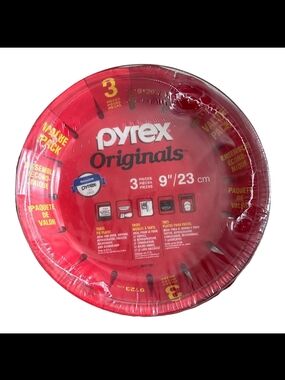 Early 2000s Pyrex Originals Red 9" Pie Plate 3 Pc Value Pack